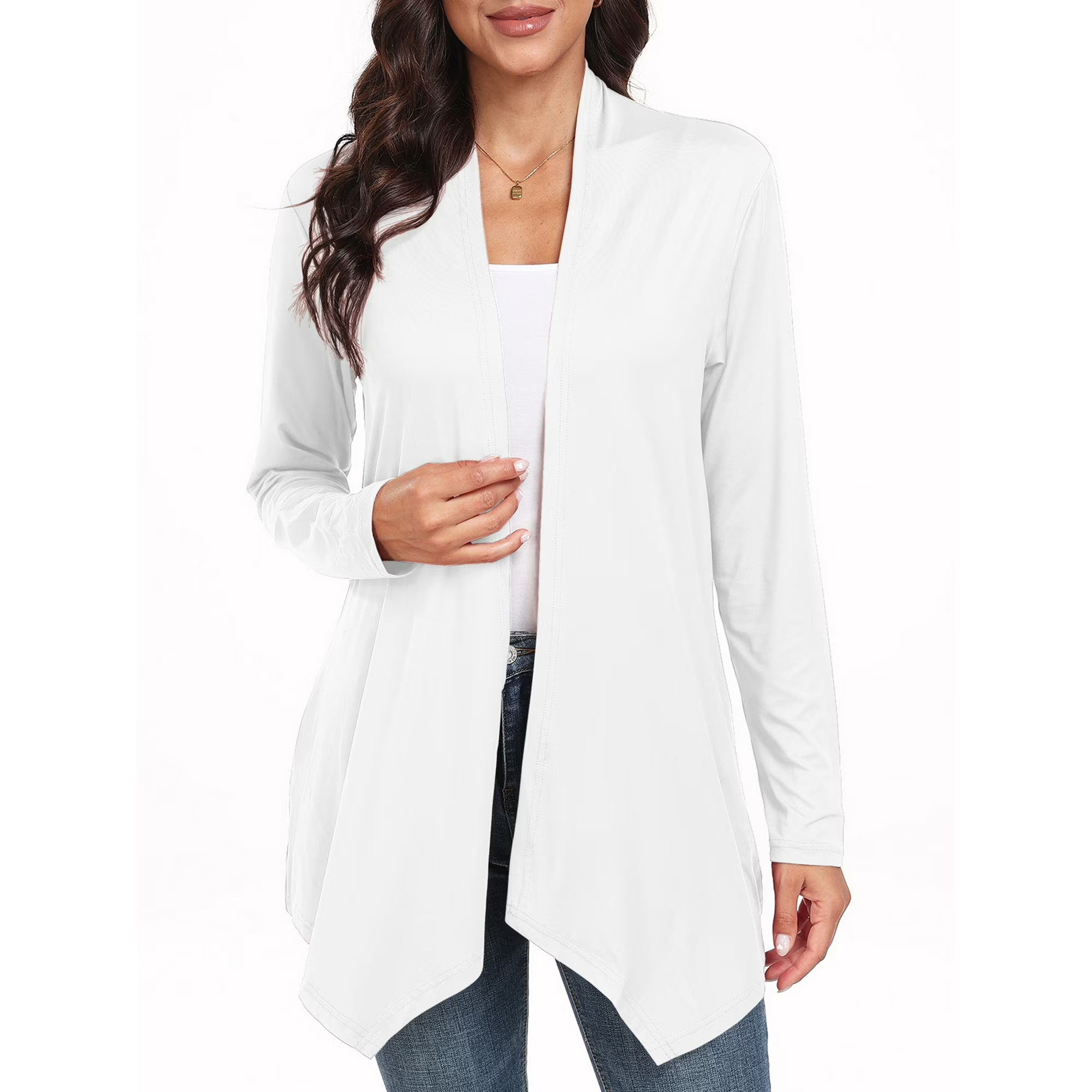 WD Womens Casual Lightweight with Pocketes Long Sleeve Open Front Cardigan