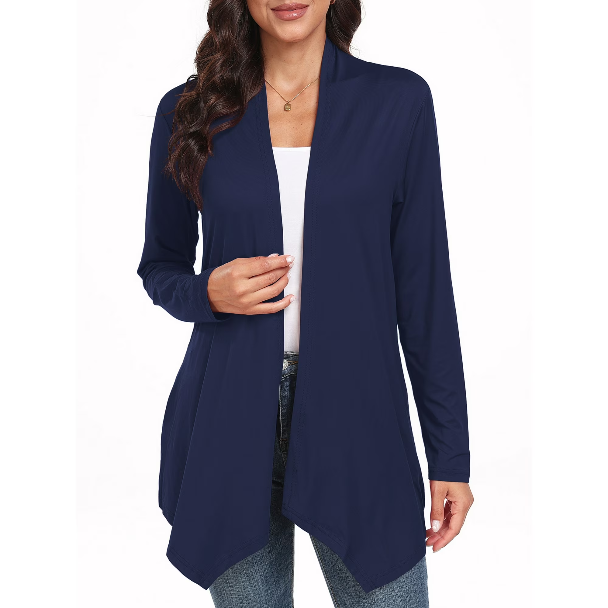 WD Womens Casual Lightweight with Pocketes Long Sleeve Open Front Cardigan
