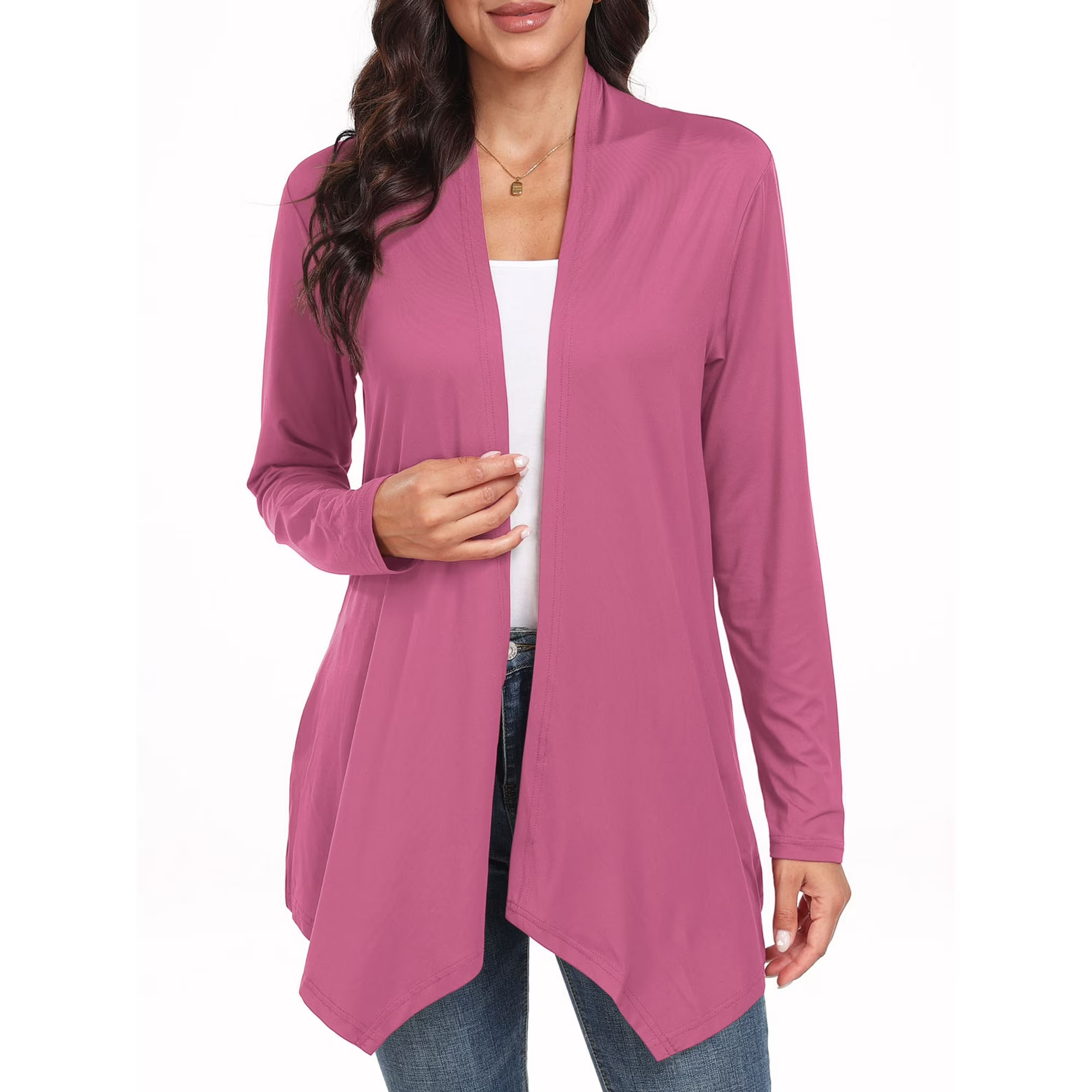 WD Womens Casual Lightweight with Pocketes Long Sleeve Open Front Cardigan