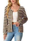 Women's cardigan long sleeved button knit stripe with pocket
