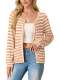 Women's cardigan long sleeved button knit stripe with pocket