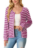 Women's cardigan long sleeved button knit stripe with pocket