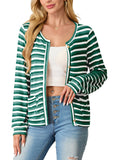 Women's cardigan long sleeved button knit stripe with pocket