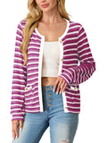 Women's cardigan long sleeved button knit stripe with pocket