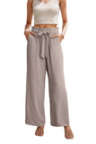WD Women's Wide Leg Pants With Pockets High Waist Adjustable Knot Loose Casual Trousers Business Work Casual Pants