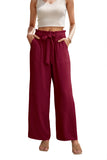 WD Women's Wide Leg Pants With Pockets High Waist Adjustable Knot Loose Casual Trousers Business Work Casual Pants