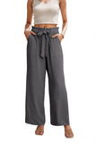 WD Women's Wide Leg Pants With Pockets High Waist Adjustable Knot Loose Casual Trousers Business Work Casual Pants