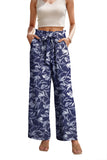 WD Women's Wide Leg Pants With Pockets High Waist Adjustable Knot Loose Casual Trousers Business Work Casual Pants