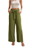 WD Women's Wide Leg Pants With Pockets High Waist Adjustable Knot Loose Casual Trousers Business Work Casual Pants