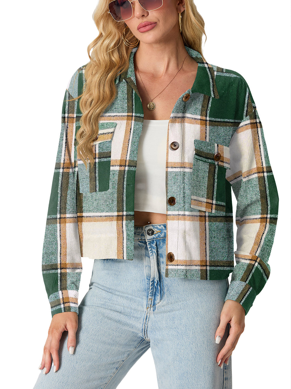 Women's Fashion Cropped Solid Color Casual Button Long Sleeve Jacket Top