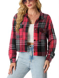 Women's Fashion Cropped Solid Color Casual Button Long Sleeve Jacket Top