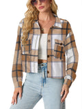 Women's Fashion Cropped Solid Color Casual Button Long Sleeve Jacket Top