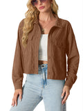 Women's Fashion Cropped Solid Color Casual Button Long Sleeve Jacket Top