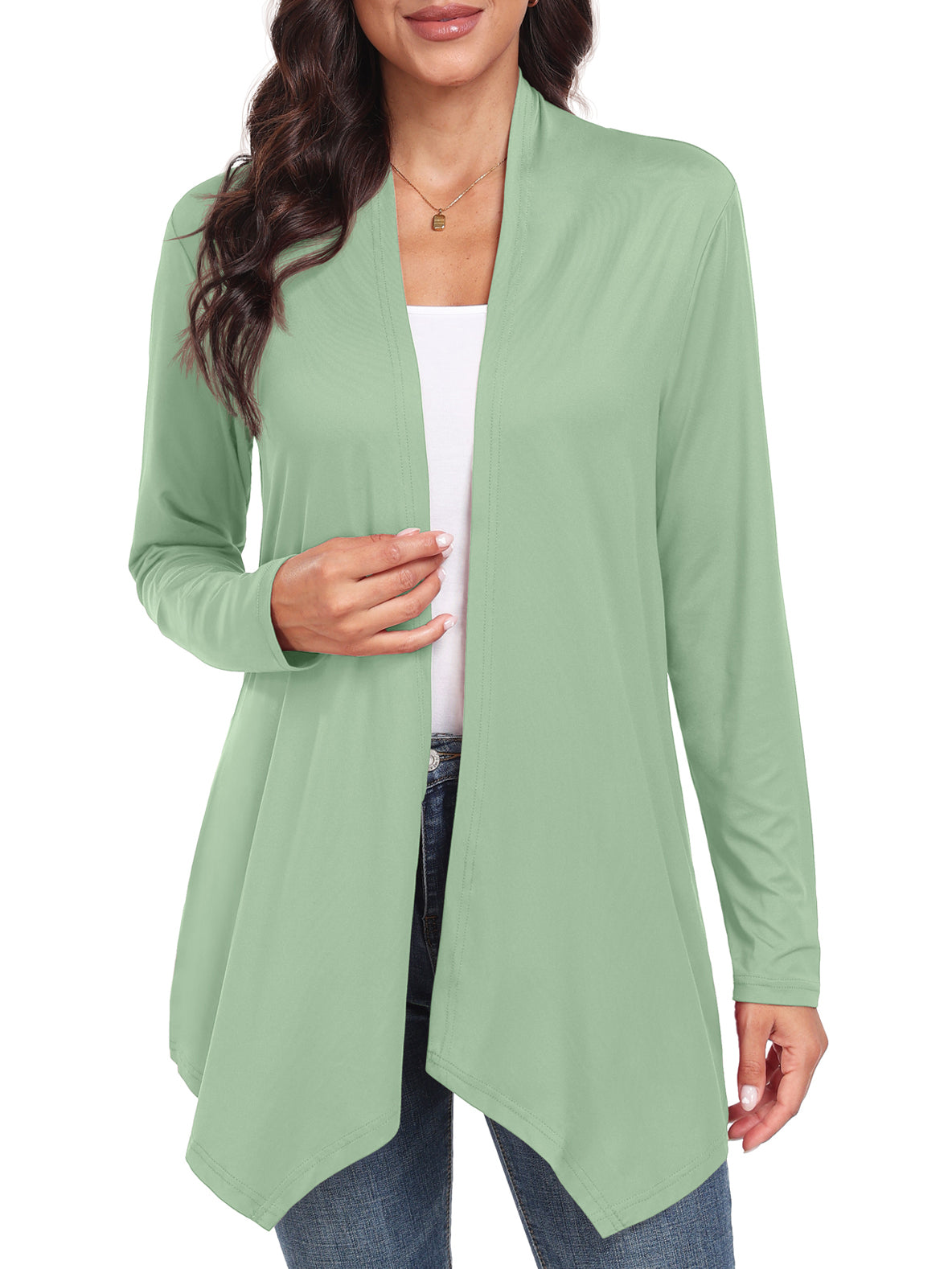 WD Womens Casual Lightweight with Pocketes Long Sleeve Open Front Cardigan
