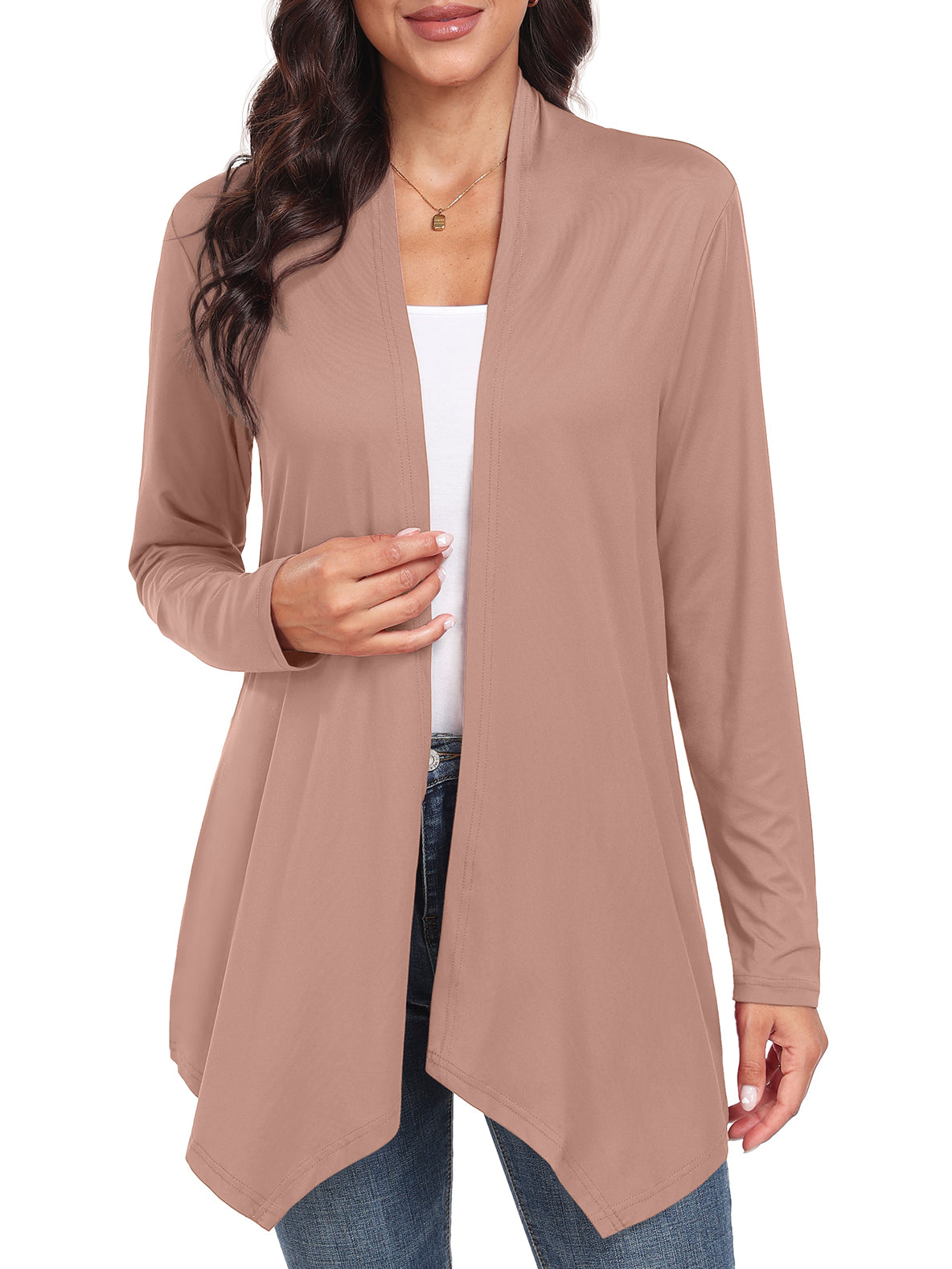 WD Womens Casual Lightweight with Pocketes Long Sleeve Open Front Cardigan