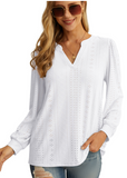WD Women's Shirt Casual V-neck Shirt Fluffy Long Sleeve Balloon Cuffs Four Seasons Top Unisex Top Pink Large