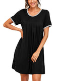 Womens  Short Sleeve Nightgown Soft Pleated Nightshirt Scoopneck Casual Loungewear