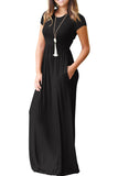 Short Sleeve Loose Plain Maxi Dresses Casual Long Dresses with Pockets Black White Navy Blue White