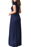 Short Sleeve Loose Plain Maxi Dresses Casual Long Dresses with Pockets Black White Navy Blue White