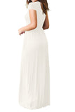 Short Sleeve Loose Plain Maxi Dresses Casual Long Dresses with Pockets Black White Navy Blue White
