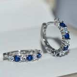 Small Round Filled Crystal Female Wedding Jewelry Zircon White Blue Stone Hoop Earrings