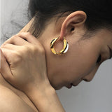 GRECERELLE Personzlity Popular Exaggerated Brass Gold Thick Hoop Earrings