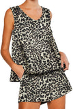 Womens Casual Sleeveless Tank With Shorts Sleepwear Set Nightwear Pj Set Loungewear With Pockets