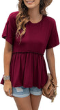 Women's Loose Ruffle Hem Short Sleeve High Low Peplum Blouse Top