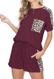 Women’s Casual Leopard Printed Pajamas Set Short Sleeve Tops With Shorts Lounge Set Two-Piece Sleepwear With Pockets