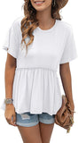 Women's Loose Ruffle Hem Short Sleeve High Low Peplum Blouse Top