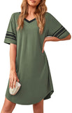 Women's Nightgown Soft Sleep Shirt V Neck Short Sleeve Loungewear Loose Comfy NightShirts
