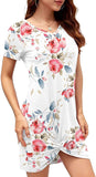 Women Summer Short Sleeve Loose Tshirt Dress V Neck Front Knot Twist Casual Dresses