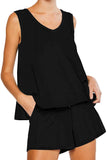 Womens Casual Sleeveless Tank With Shorts Sleepwear Set Nightwear Pj Set Loungewear With Pockets