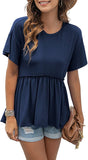 Women's Loose Ruffle Hem Short Sleeve High Low Peplum Blouse Top