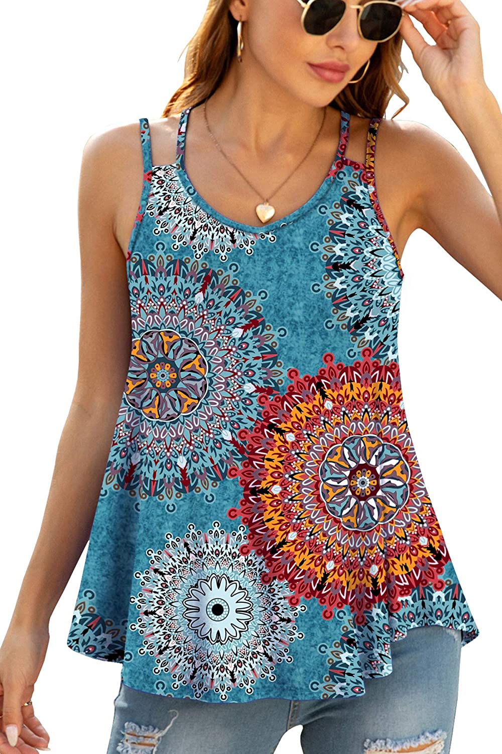 Women’s V-Neck Flowy Summer Two Spaghetti Straps Sexy Casual Sleeveless Tank Tops Shirts