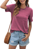 Summer Tops for Women Short Sleeve Side Split Casual Loose Tunic Top with Pocket