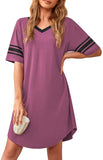 Women's Nightgown Soft Sleep Shirt V Neck Short Sleeve Loungewear Loose Comfy NightShirts