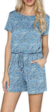 Women's Summer Short Sleeve Rompers Casual Short Pants Jumpsuit with Pockets