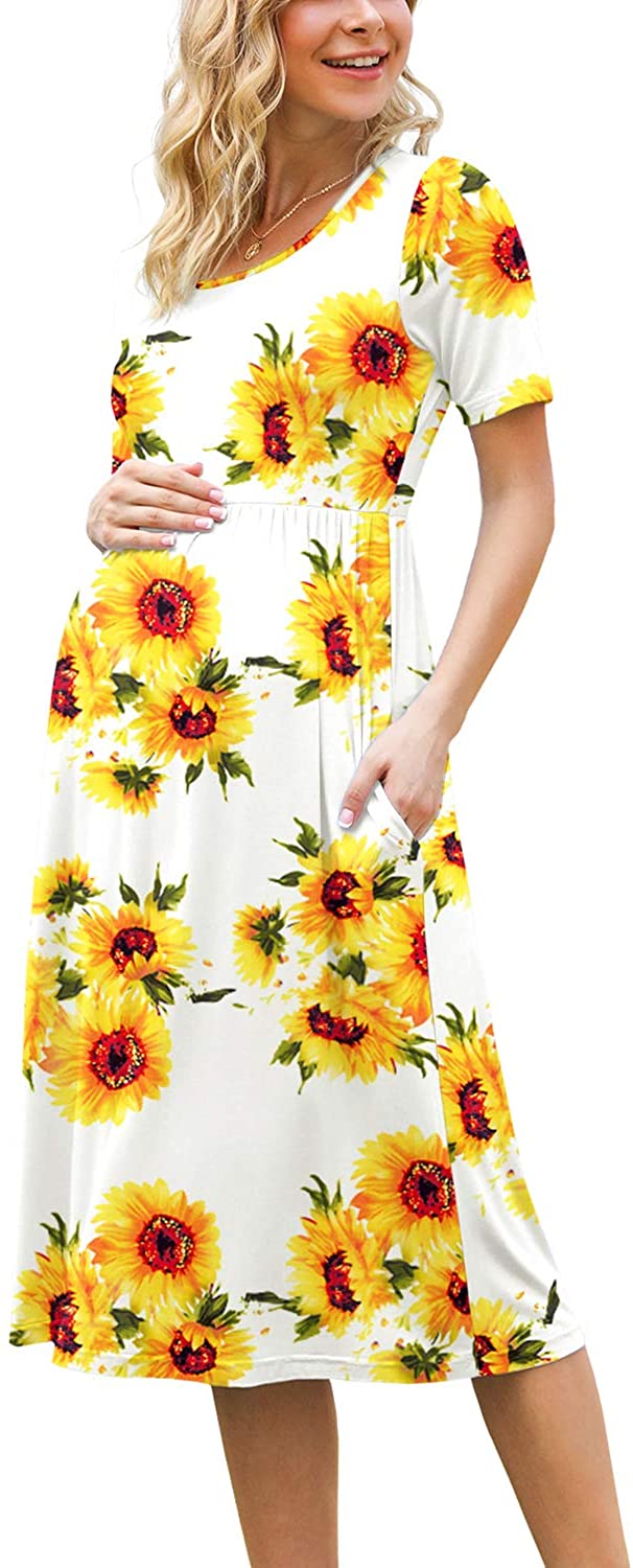 Women's Casual Short Sleeve Empire Waist Maternity Dress with Pockets