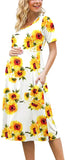 Women's Casual Short Sleeve Empire Waist Maternity Dress with Pockets