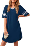 Women's Nightgown Soft Sleep Shirt V Neck Short Sleeve Loungewear Loose Comfy NightShirts