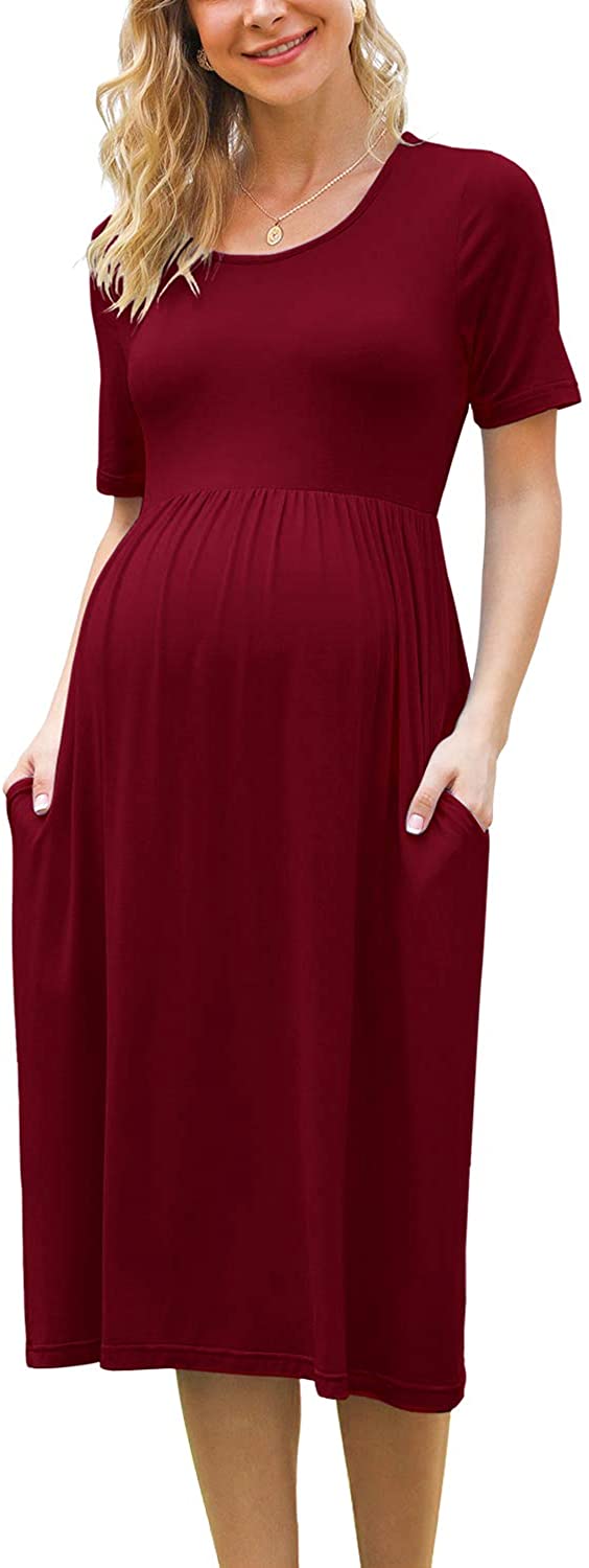 Women's Casual Short Sleeve Empire Waist Maternity Dress with Pockets