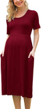 Women's Casual Short Sleeve Empire Waist Maternity Dress with Pockets