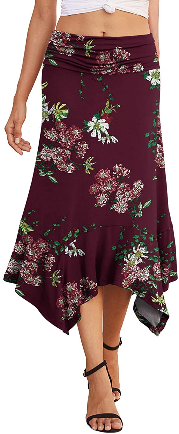 Women's Casual Elegant Flowy Handkerchief Hemline Midi Skirt