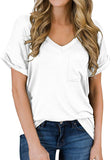 Women's Casual Tops Short Sleeve V-Neck Shirts Loose Blouse Basic Tee T-Shirt