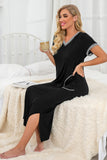 Womens Long Nightgown Short Sleeve Nightshirt V-Neck Soft With Pockets