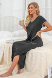 Womens Long Nightgown Short Sleeve Nightshirt V-Neck Soft With Pockets