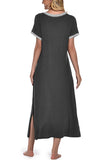 Womens Long Nightgown Short Sleeve Nightshirt V-Neck Soft With Pockets