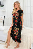 Womens Long Nightgown Short Sleeve Nightshirt V-Neck Soft With Pockets