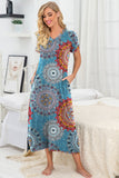 Womens Long Nightgown Short Sleeve Nightshirt V-Neck Soft With Pockets
